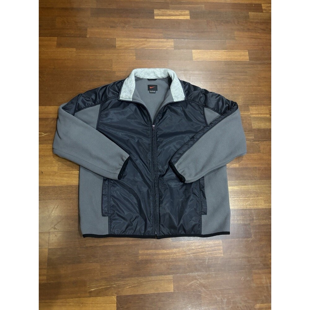 Vintage Nike Jacket size Large grey fleece black nylon small stain shown wash